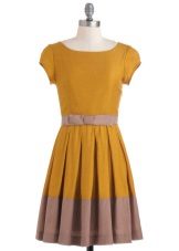 Mustard dress with brown