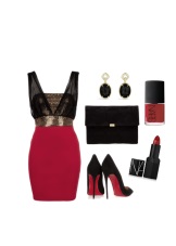 Crimson dress and black accessories