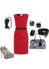 Accessories have a crimson dress