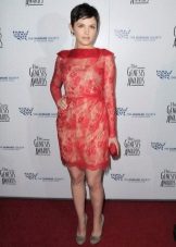 Lace dress in raspberry color for brunette