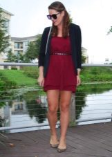 Burgundy dress with black jacket