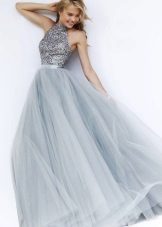 Gray ball gown of chiffon
