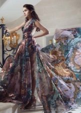 Chiffon dress with print floor