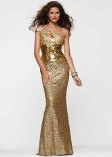 Dress with one straps of gold color