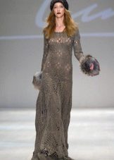 Openwork knitted dress to the floor
