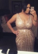 Long golden dress for women with lush breasts