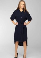 Asymmetrical blue shirt office dress