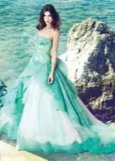 Mini dress in aqua in combination with white lace inserts