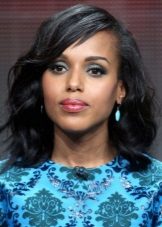 Makeup in a dark blue range under the sea-green dress