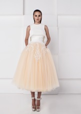 Midi dress with organza skirt