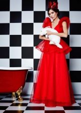 Red organza dress to the floor