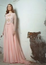 Peach lace dress to the floor