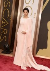 Peach dress with long sleeves and train