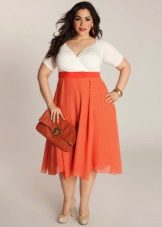 Dress for full with a high waist - white top and orange bottom