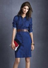 Denim Safari Dress with Leather Brown Belt