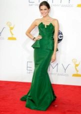 Green long dress with a neckline