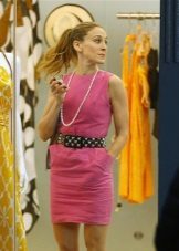 Pink dress with a string of pearls