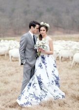Beautiful white and blue wedding dress with floral print