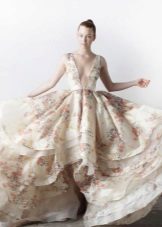 Wedding dress with neckline and floral print