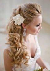 Hair with fabric flowers for a wedding dress