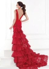 red with a train dress