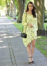 Asymmetrical summer dress with black sandals