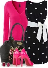 Black dress in peas and accessories for women for the color type Bright Winter