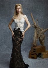 Black and white lace dress to the floor