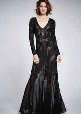 Black dress, long lace neckline
