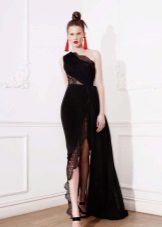 Dress with lace inset with a slit
