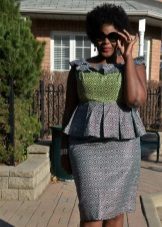 Gray office dress with a full basque