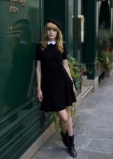Black A-Line Short Dress With White Collar