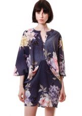 Dark blue kimono dress with floral print