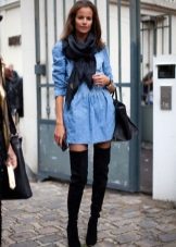 Denim shirt dress with boots