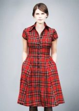 Red dress in a checkered midi shirt