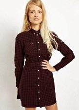 Short black and red plaid shirt dress
