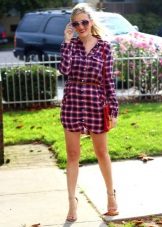 Short karsno blue check shirt dress