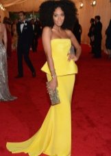 Yellow bustier dress with basky and train