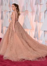 Evening fluffy dress with train Jennifer Lopez