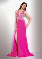 Bright pink dress with rhinestones and train