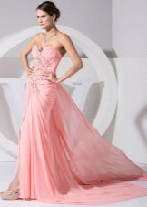 Peach dress with rhinestones and train