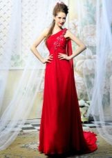 Red dress with train and one-shoulder strap