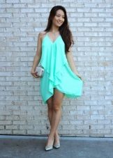 Evening turquoise trapeze dress with clutch