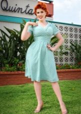 Blue dress medium length with white polka dots