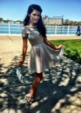 Gray short skirt dress with white polka dot sun