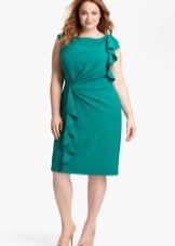 Dress with a drape without sleeves for women with a figure like Apple