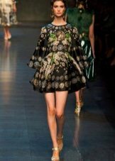 Chiffon dress with long flared sleeve