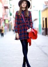 Check dress with long sleeves