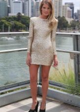 Long Sleeve Closed Gold Dress