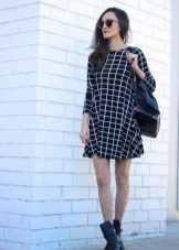 Black checkered dress with coarse boots